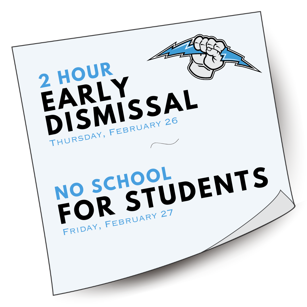 image of post it note of early release and no school